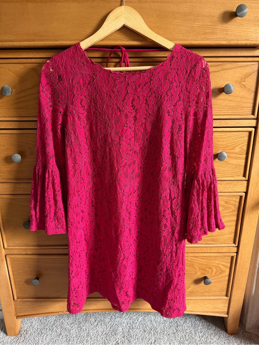 Laundry by Shelli Segal Womens Lace Sheath Dress Size 8 3/4 Bell Sleeves Pink